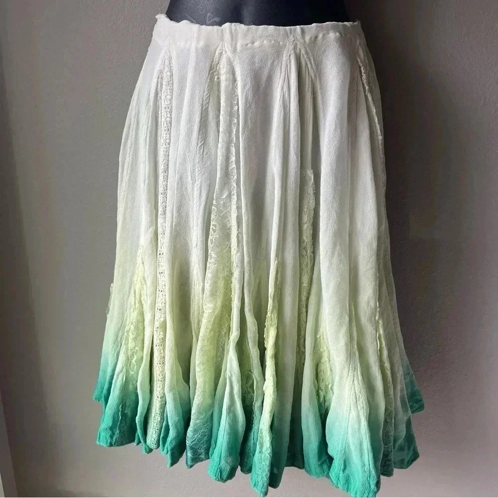 Urban Outfitters Fairycore Silk Cotton Nylon Lace Full Skirt Green Ombre Size ML